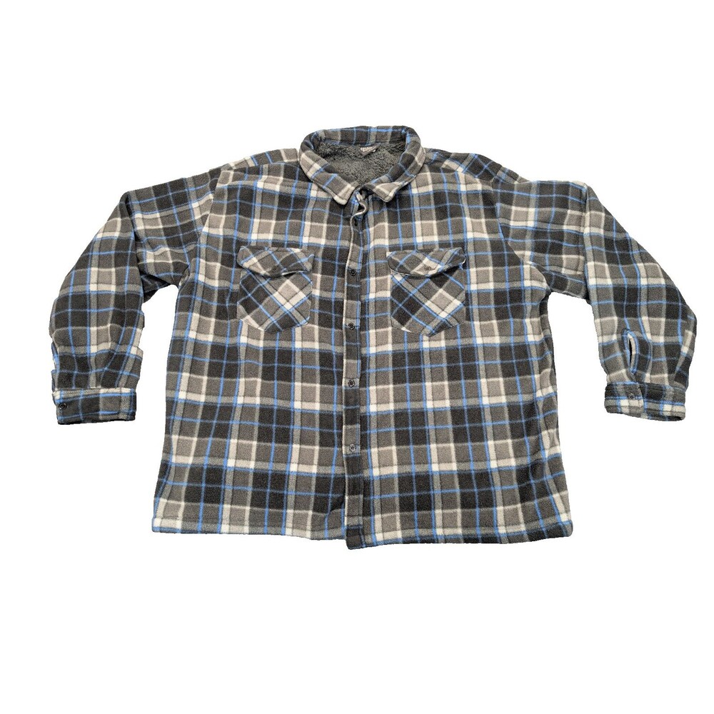 Original Deluxe Men's 3XL Fleece Plaid Shirt Jacket Sherpa Lined Blue Gray Black